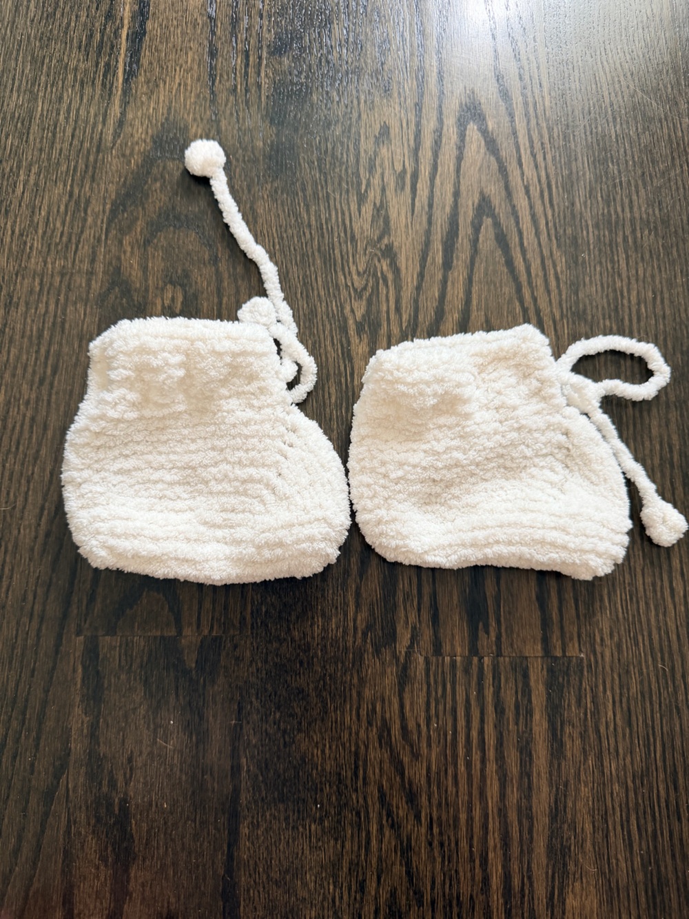 Handmade Chenille Knit Baby Booties Cream Tie Crib Shoes Slippers